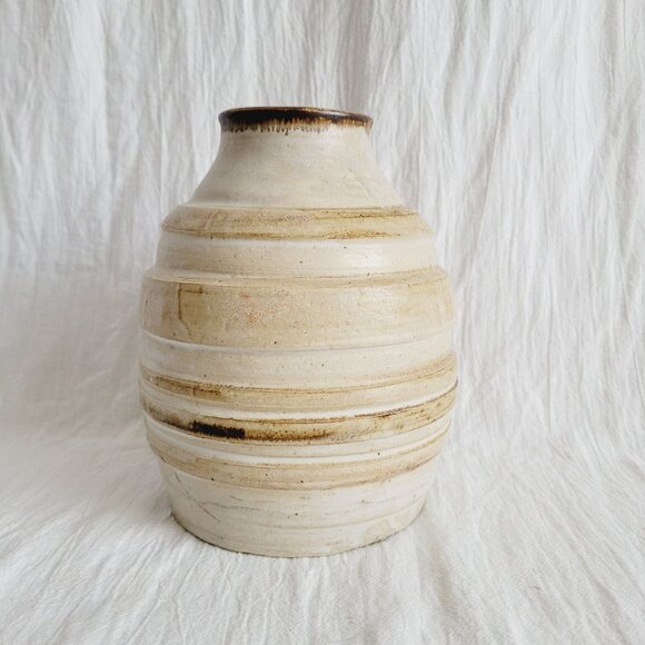 Vintage Studio Pottery Ceramic Vase Crock With Organic Ribbed Textural Finish - Picture 3 of 8